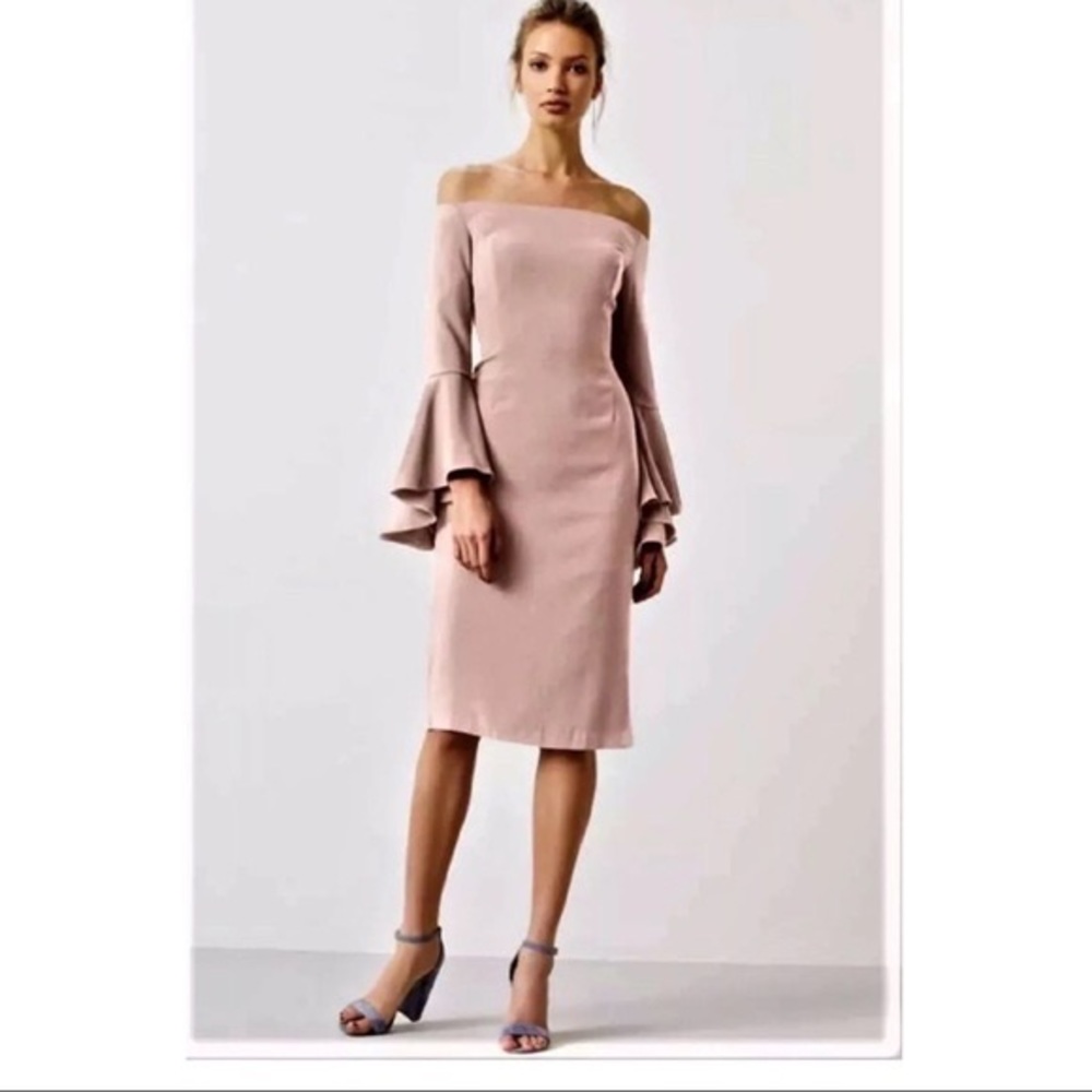 NEW Bardot Solange Off the Shoulder Midi Dress In Soft Pink Size Medium / 4